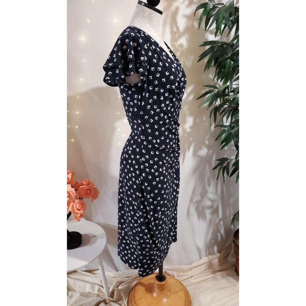 Lauren Ralph Lauren Faux Wrap Stretch Ruched Midi Dress Size 10 Navy Blue Square - Picture 4 of 12